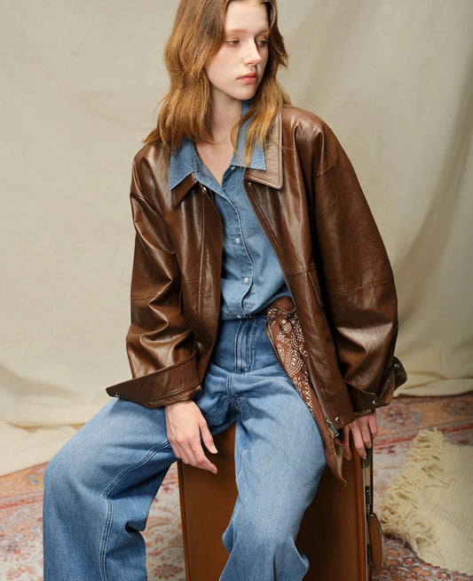 Two-Tone Faux Leather Biker Jacket