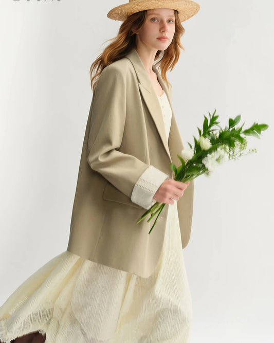 Plus Size Peaked Lapel Embroidery Blazer Dress Set