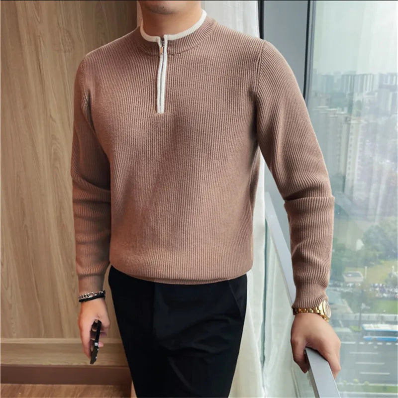 O-Neck Thick Slim Fit Half Zipper Knit Pullover