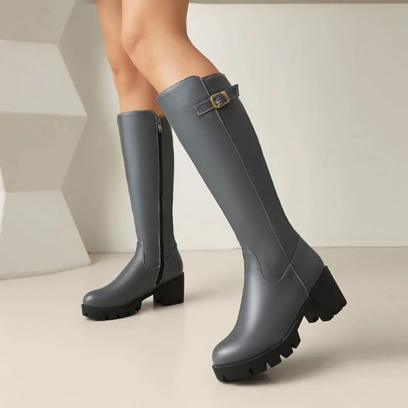 Faux Suede Ankle Boots - 5cm Flat Heel with Belt Buckle Detail