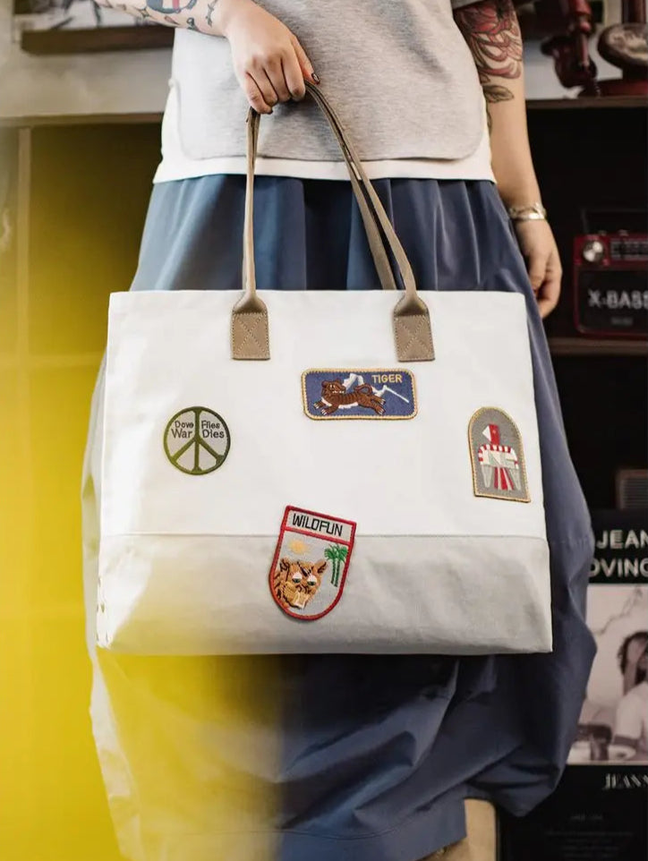 Unisex Style Vintage Embroidered Large-capacity Patchwork Handbag Versatile Single-shoulder Versatile Tote Bag