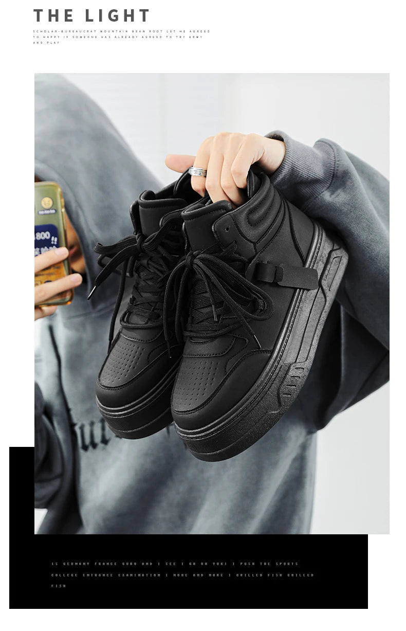 High-Top Platform Sneakers - Men's Thick-Sole Running Shoes