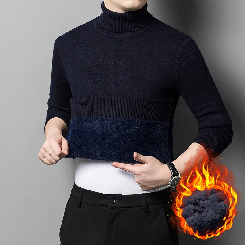 Winter Fleece Turtleneck Sweater - Warm Slim Fit Knit Pullover