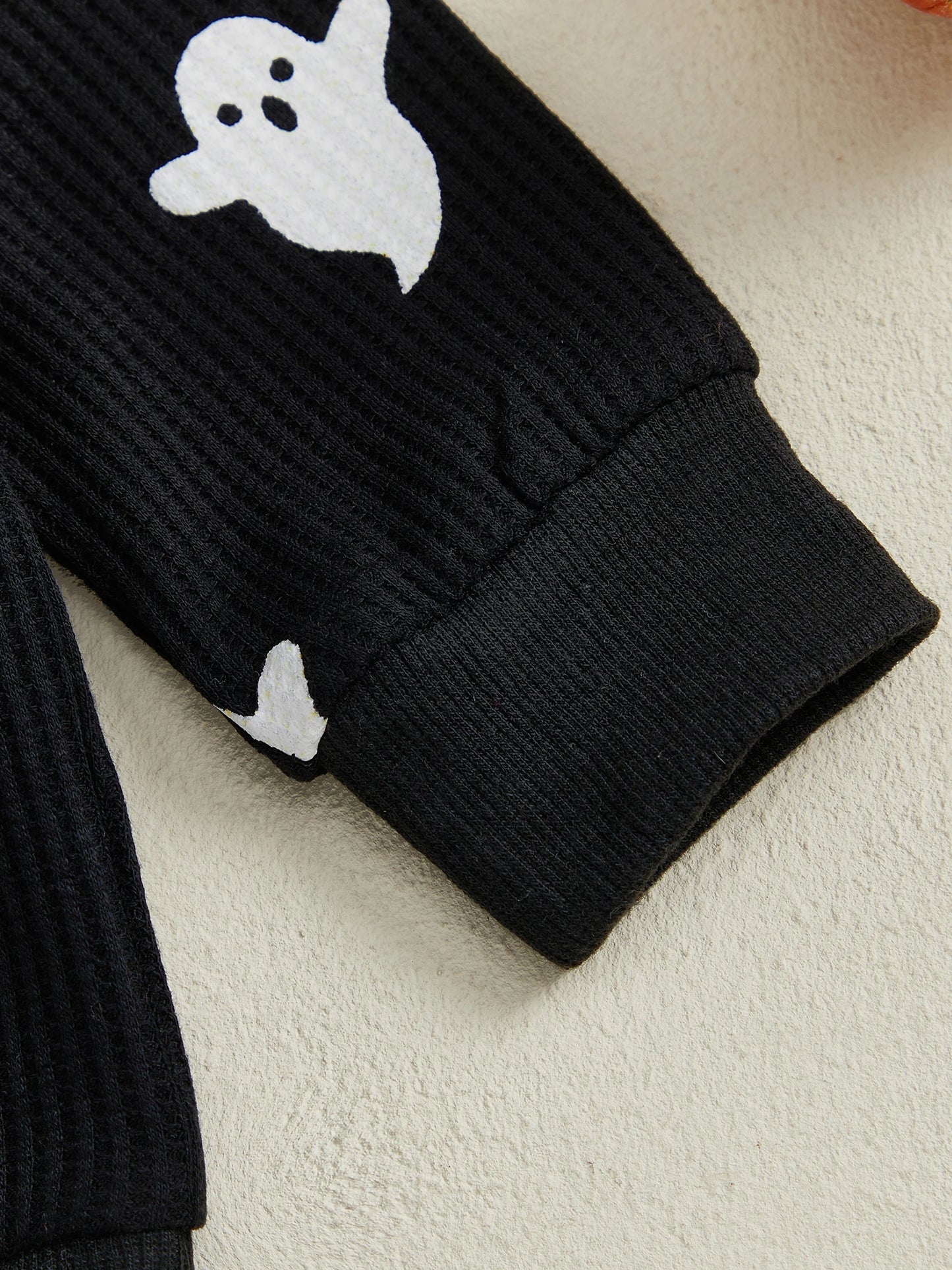 Toddler Boy's Halloween Outfit Set - Ghost Print Sweatshirt & Elastic Pants