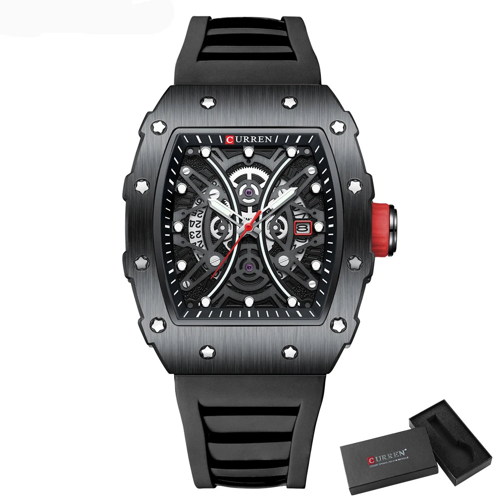 Men's 3D Quartz Stainless Steel Watch - Waterproof with Silicone Strap