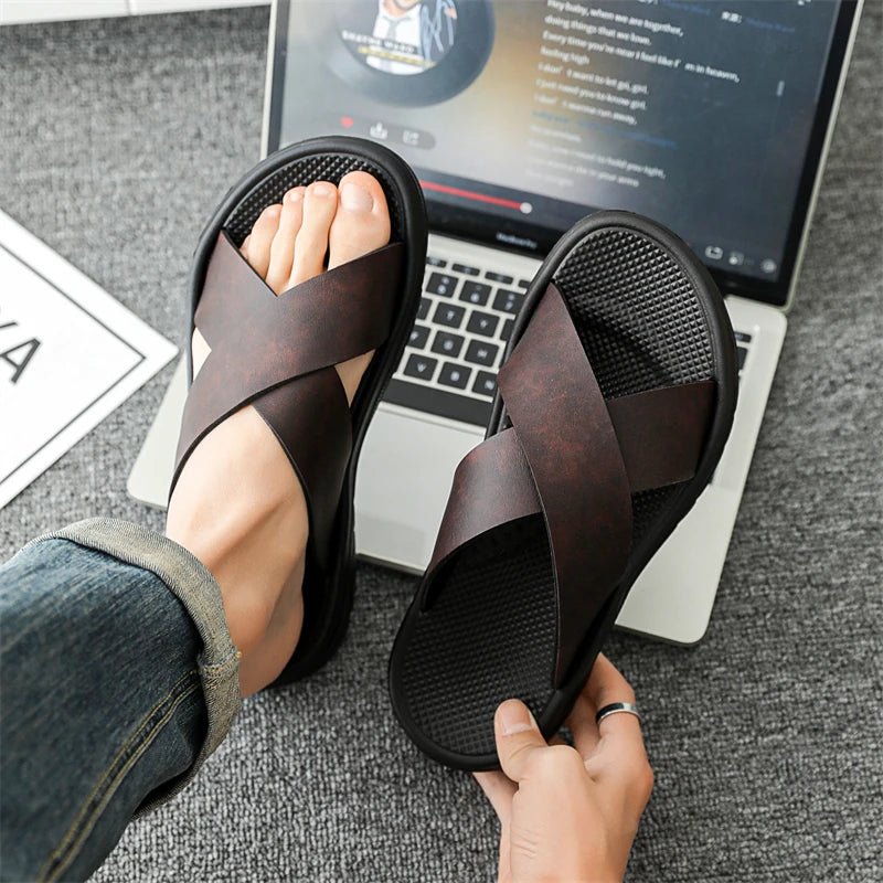 Men's Summer Slides Crossover Slippers Sandals