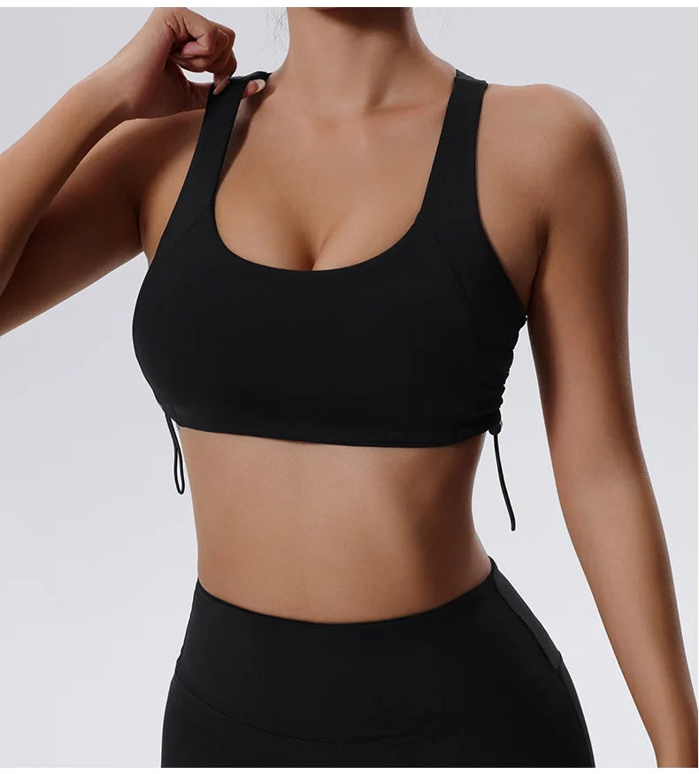 Women's High Impact Fitness Yoga Bra Gathered Push Up Sports Back Gym Crop Top Breathable Workout Vest