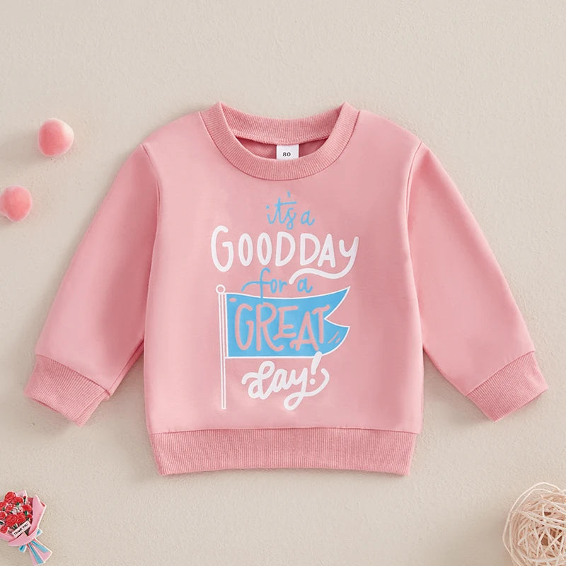 0-4Y Baby Boys Girls Sweatshirts Casual Long Sleeve Round Neck Flag Letter Print Pullovers Top