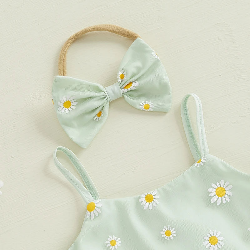 0-3Y Toddler Baby Girls Summer Clothes Sets Sunflowers Print Spaghetti Strap Top and Tulle Skirt Bow Headband
