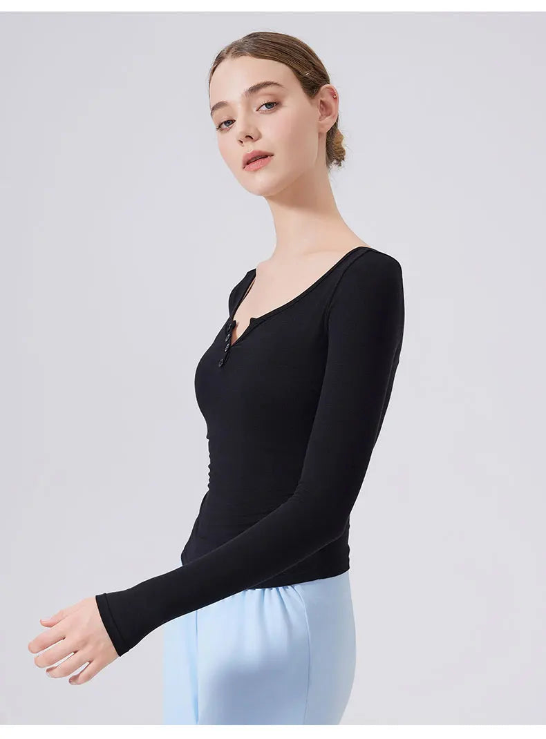 Women's Long Sleeve V-Neck Yoga Shirt - Slim Fit Breathable Workout Top