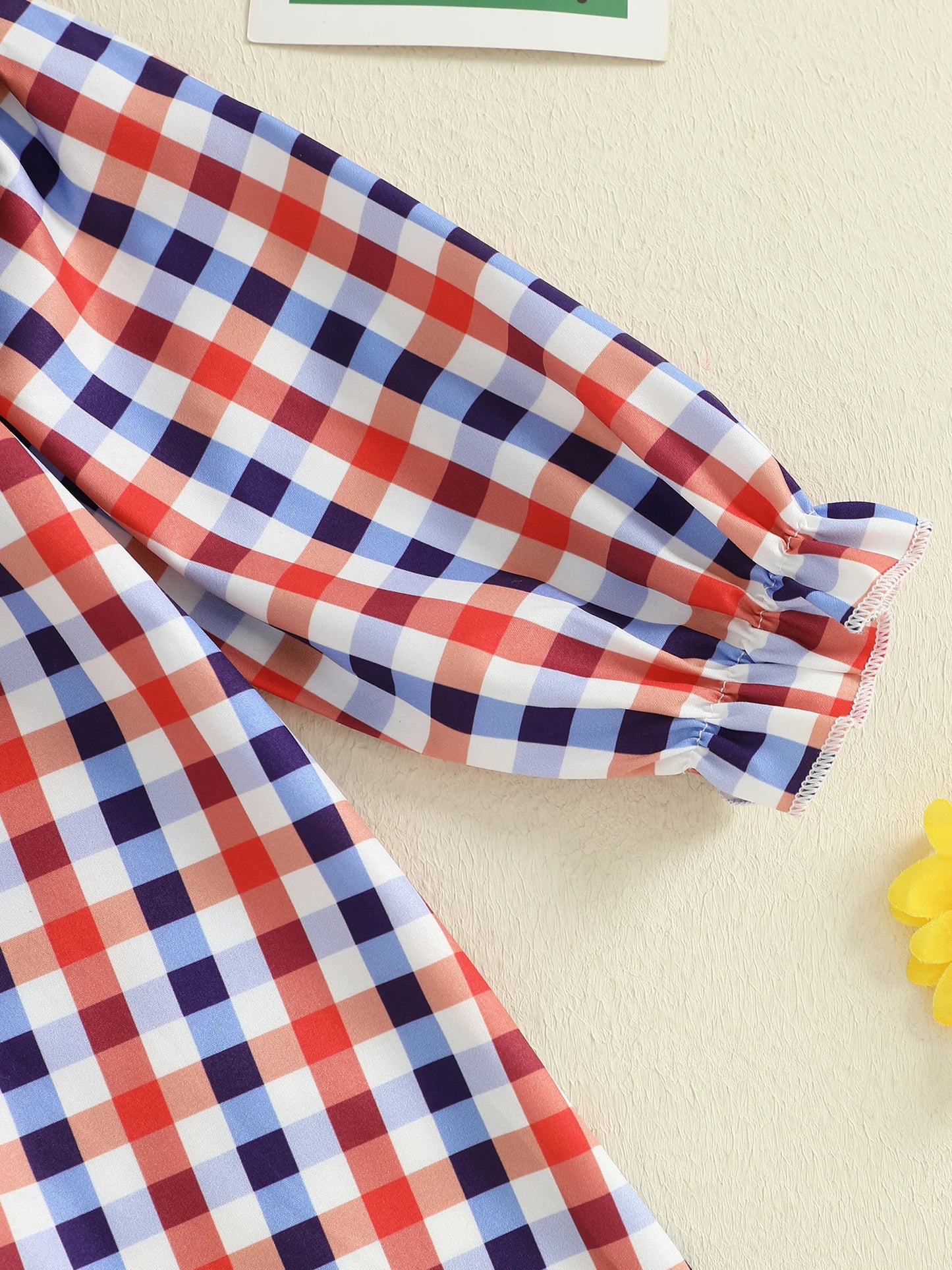 Toddler Baby Girls' Plaid Romper Dress - Animal Embroidery Smocked Jumpsuit with Headband