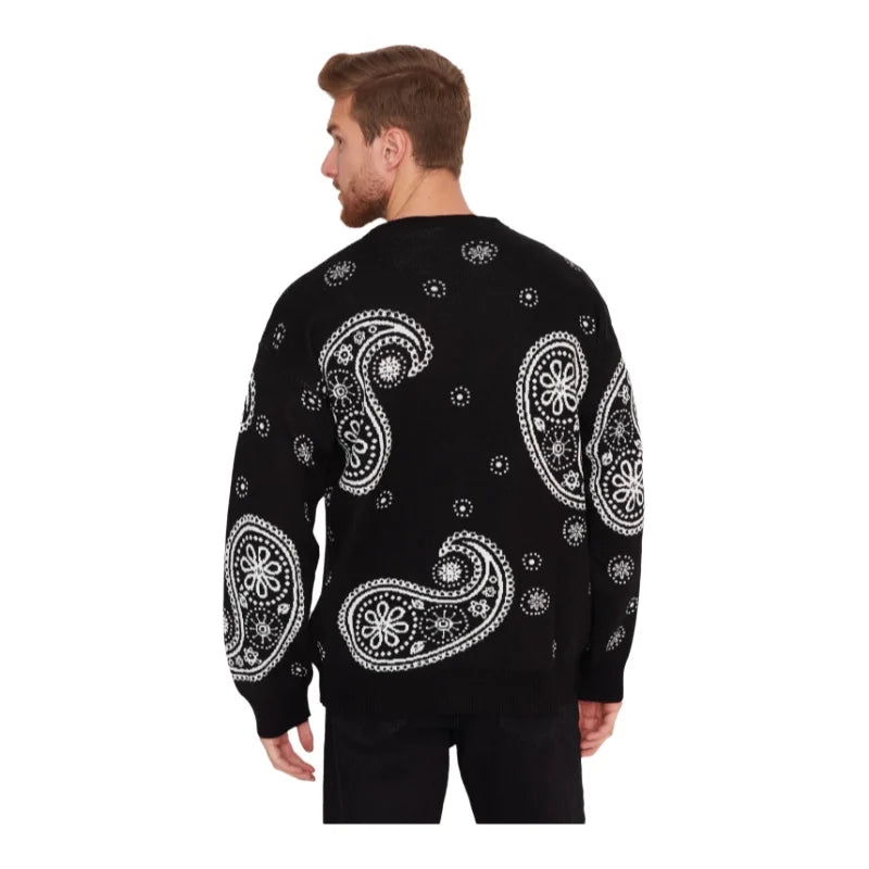 Men's Pullover Oversize Standard Sleeve Paisley Crew Neck Knitwear Unprinted Sweater