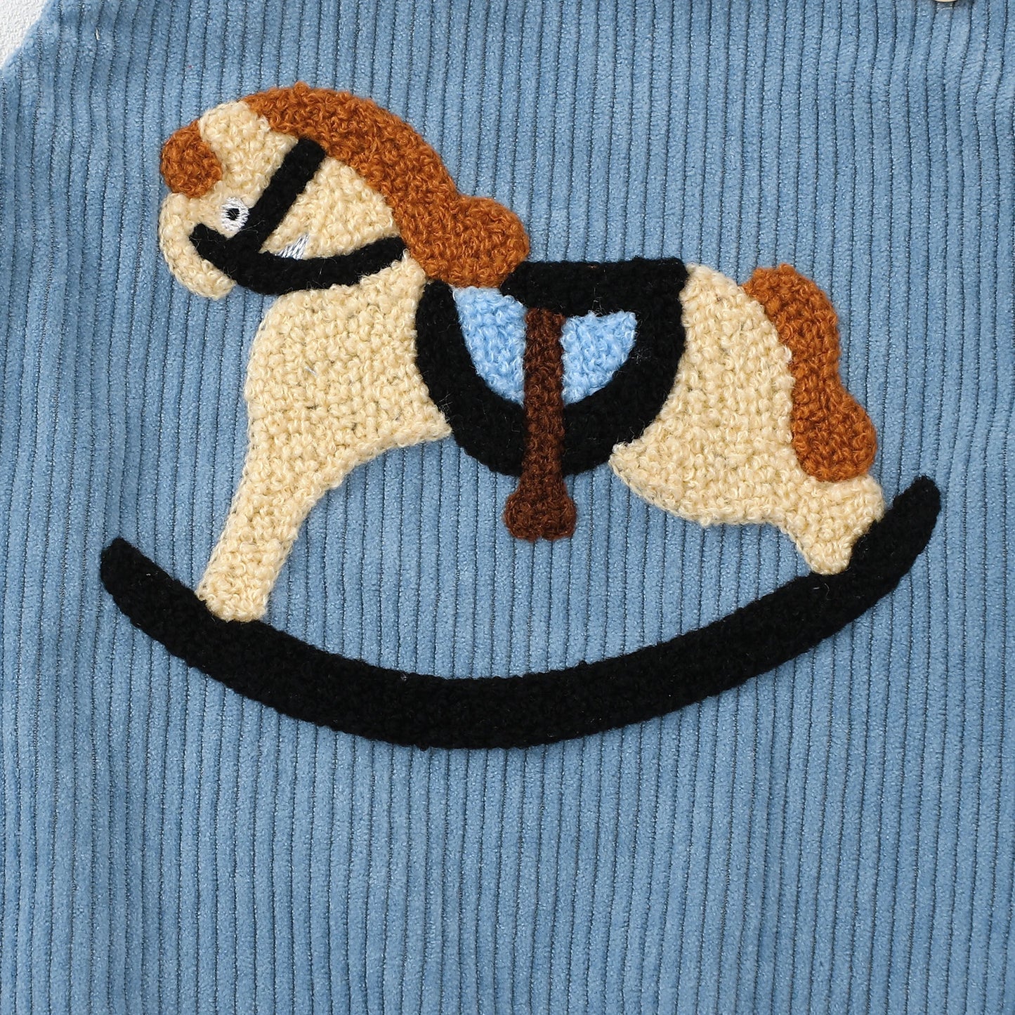 Baby Overalls Romper - Rocking Horse Embroidered Sleeveless Corduroy Bodysuit