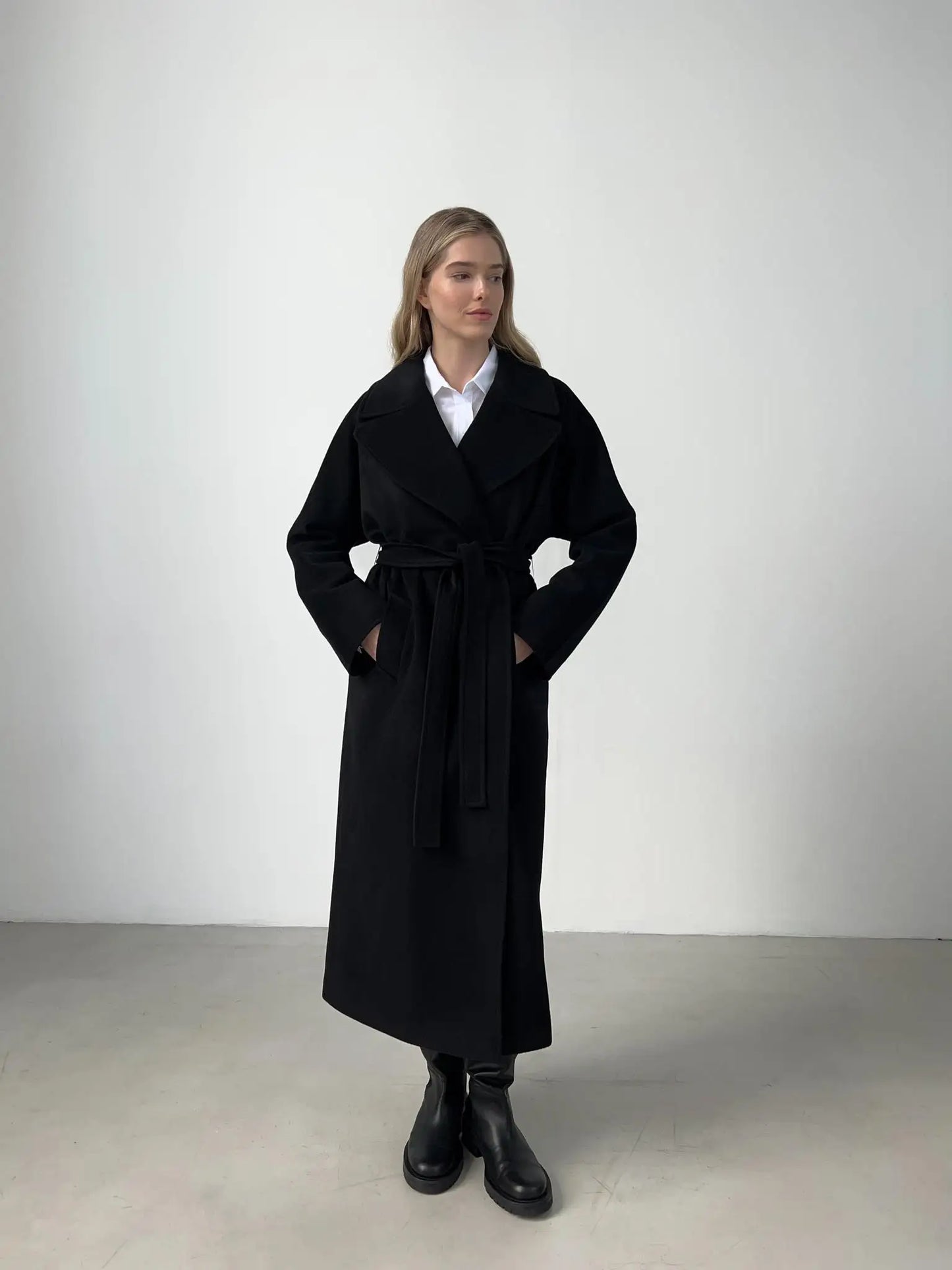 Women's Winter Thick Woollen Belted Loose Long Jacket Coat