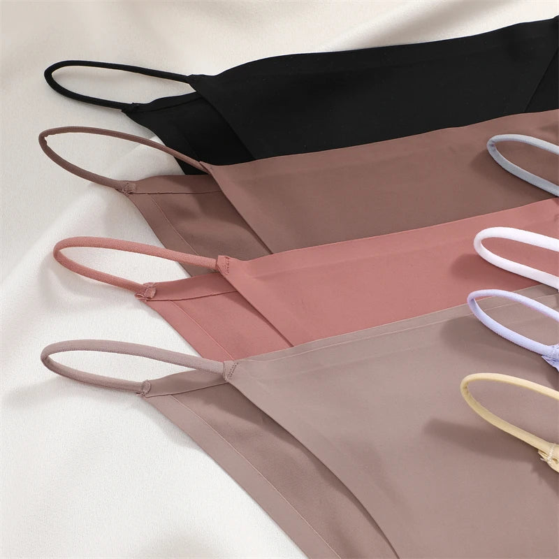 Women's 4Pcs/set Seamless Underwear Ice Silk Briefs Panties Thin Strap Lingerie