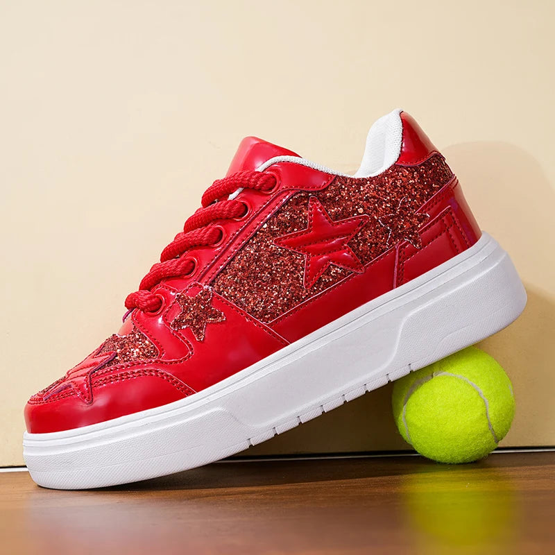 Men's Platform Star Sneakers - Sparkle Tennis Running Trainers