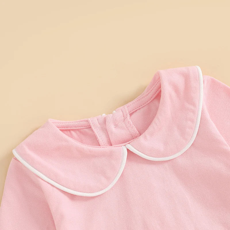 Baby Romper with Doll Collar - Long Sleeve Contrast Line Bodysuit