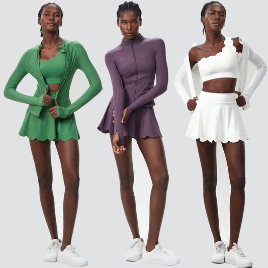 Women's 3-Piece Fitness Set with Tennis Skirt