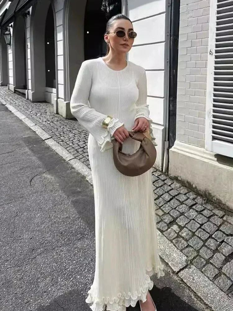 Women's Long Sleeve Slim Maxi Backless Elegant Long Dress