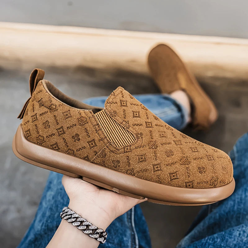 Men's Print Loafers Slip-on Suede Leather Flat Shoes