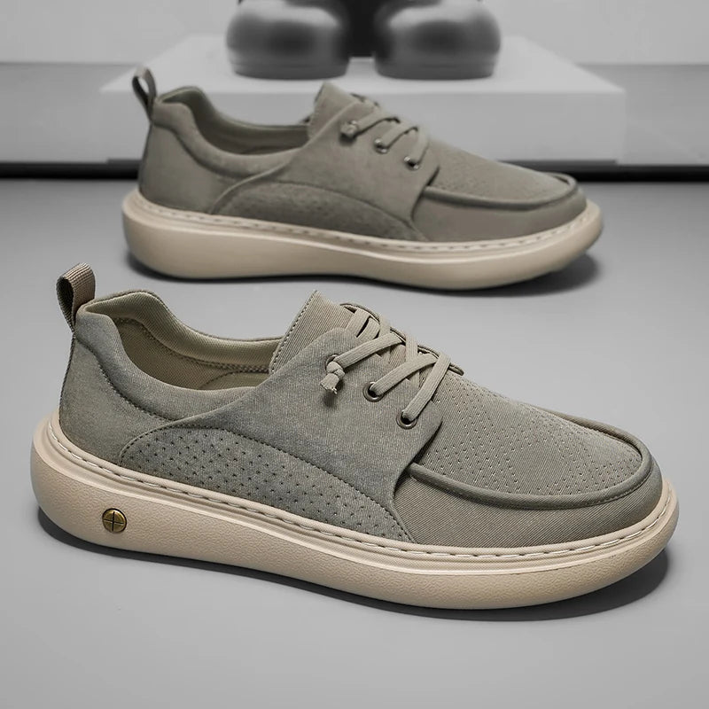 Men's Casual Platform Sneakers - Breathable Lace-Up Tennis Shoes