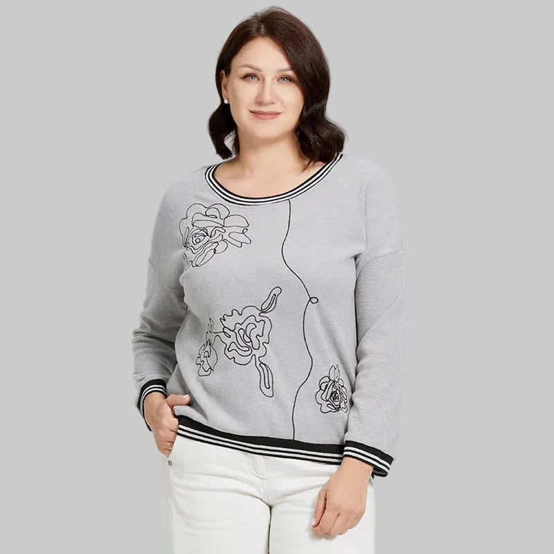 Women's Oversized Flower Embroidery Knitted Jumper