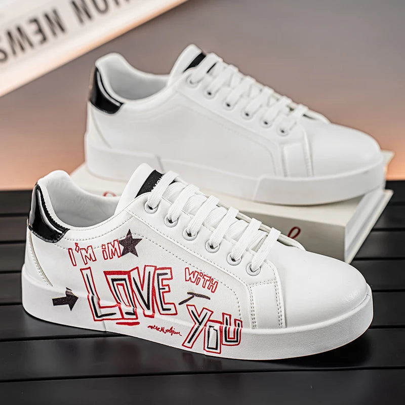 Men's Graffiti Design Platform Skateboard Sneakers - High Quality Sport Trainers