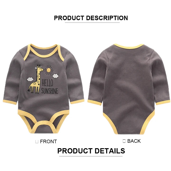 3 Pcs/Lot Baby's Long Sleeve Bodysuits 100% Cotton