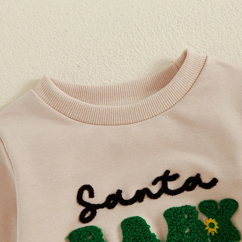 0-18M  Baby Girls Boys Christmas Sweatshirts Rompers Letter Embroidered Long Sleeve Bodysuit