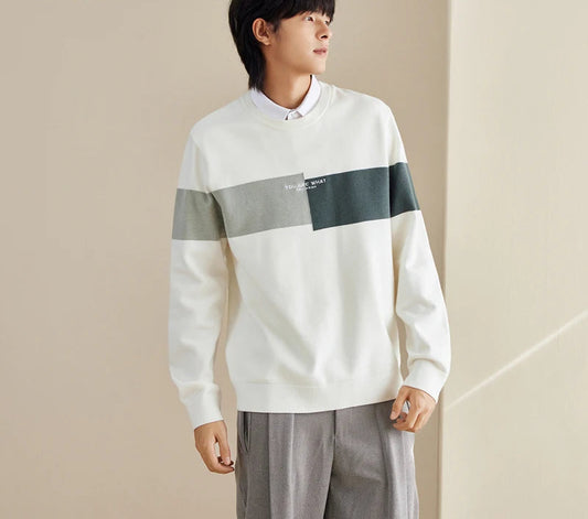 Men's Color Block Knit Sweater - Thermal Embroidered Pullover Winter Style