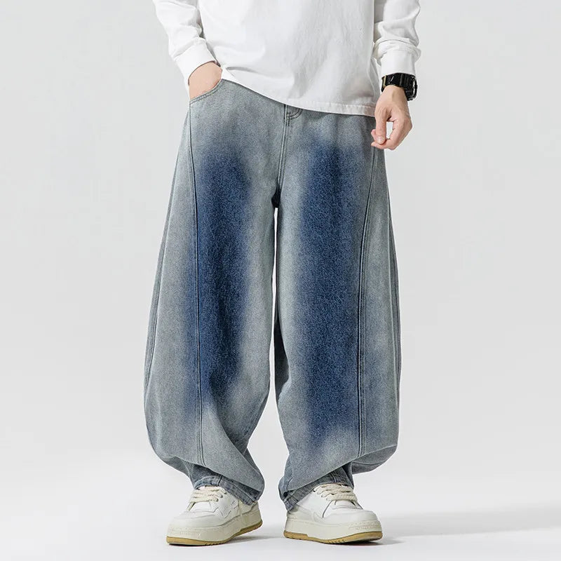 Wide Leg Denim Jeans - Casual Straight Cotton Loose Fit Trousers