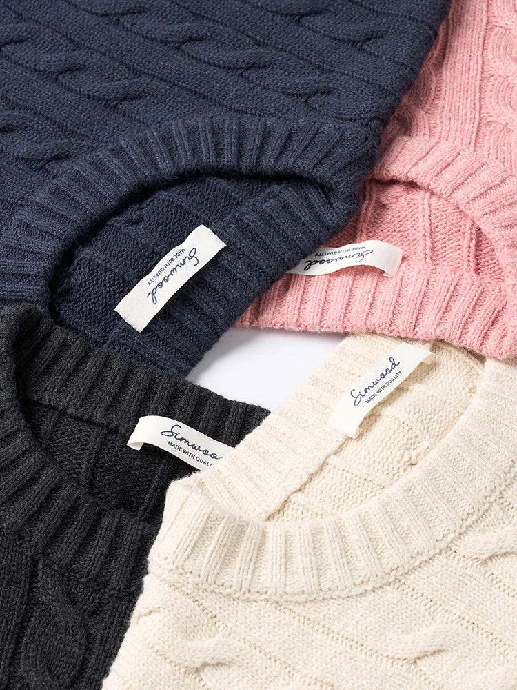Men's Autumn Winter  Oversized Cable Knit Long Sleeve Knitted Casual Vintage Pullover Sweater