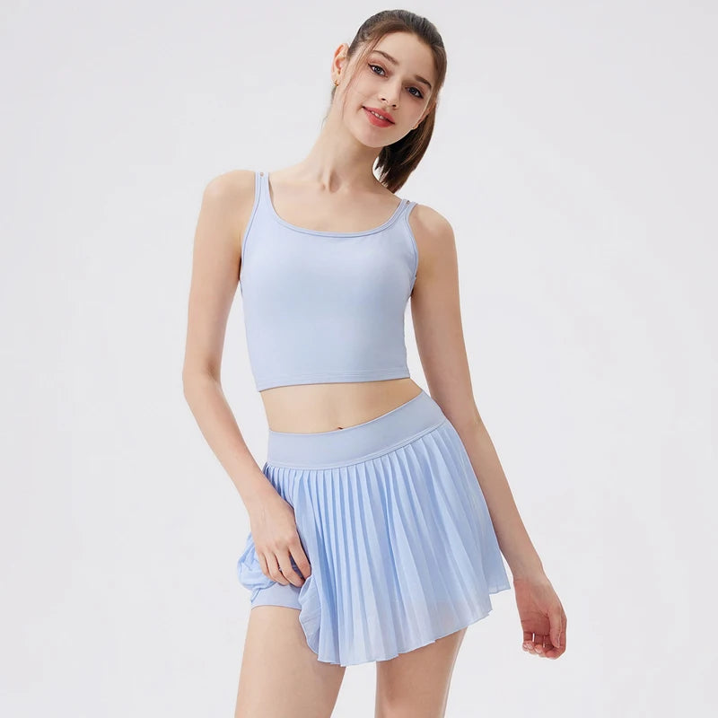 Women's Two-Piece Fitness Yoga Set - Summer Tennis Shorts & Top