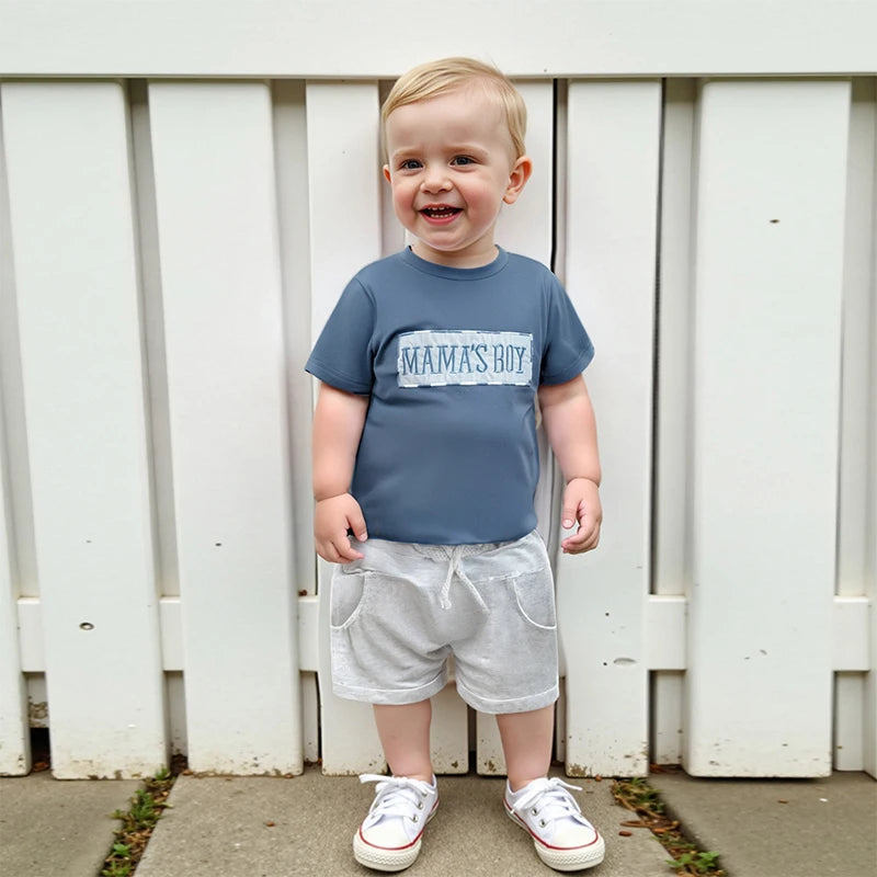 Casual Baby Boys Summer Clothes Set - Letter Embroidery T-Shirt & Shorts