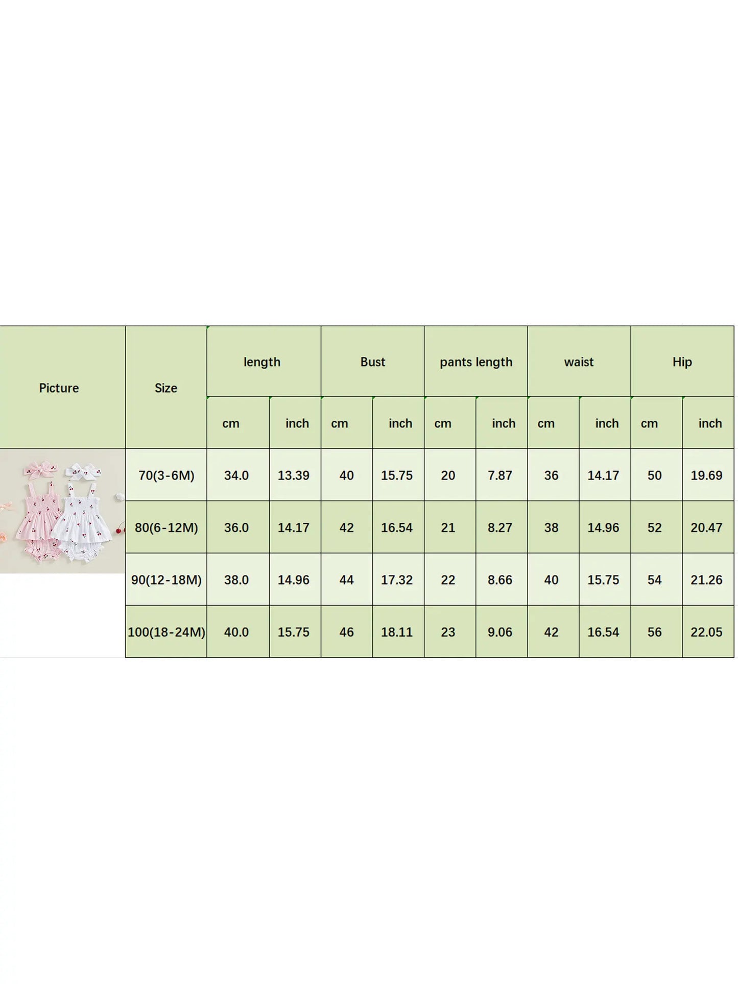 Baby Girls Summer Outfit Set - Cherry Print Square Collar Top with Ruffled Shorts & Headband 0-24M