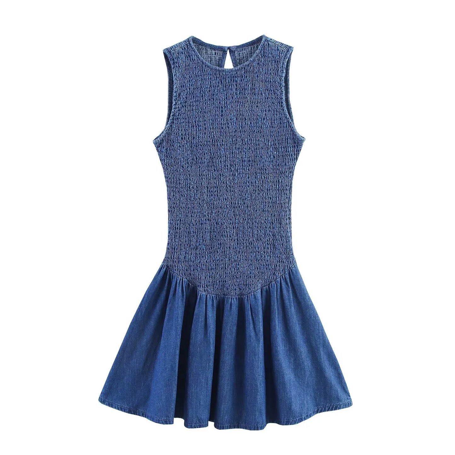 Women's Honeycomb Grid Sleeveless Mini Dress with Pleated Details