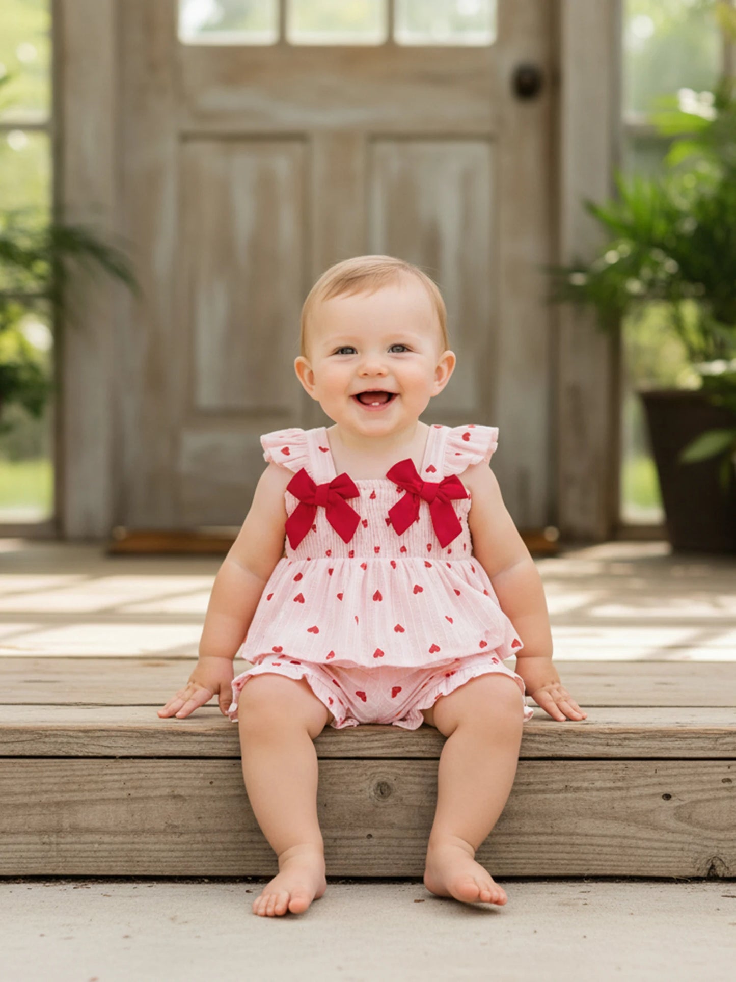 Toddler Girls Valentine's Day Ruffle Shoulder Strap Heart Print Top and Shorts Set