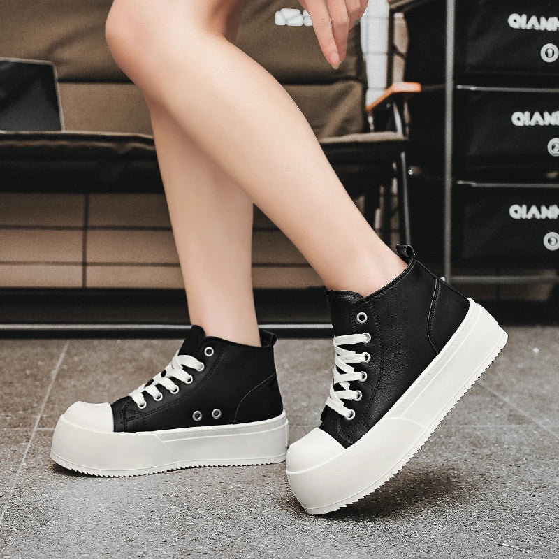 High-Top Platform Sneakers - Men's Leather Skateboard & Tennis Trainers