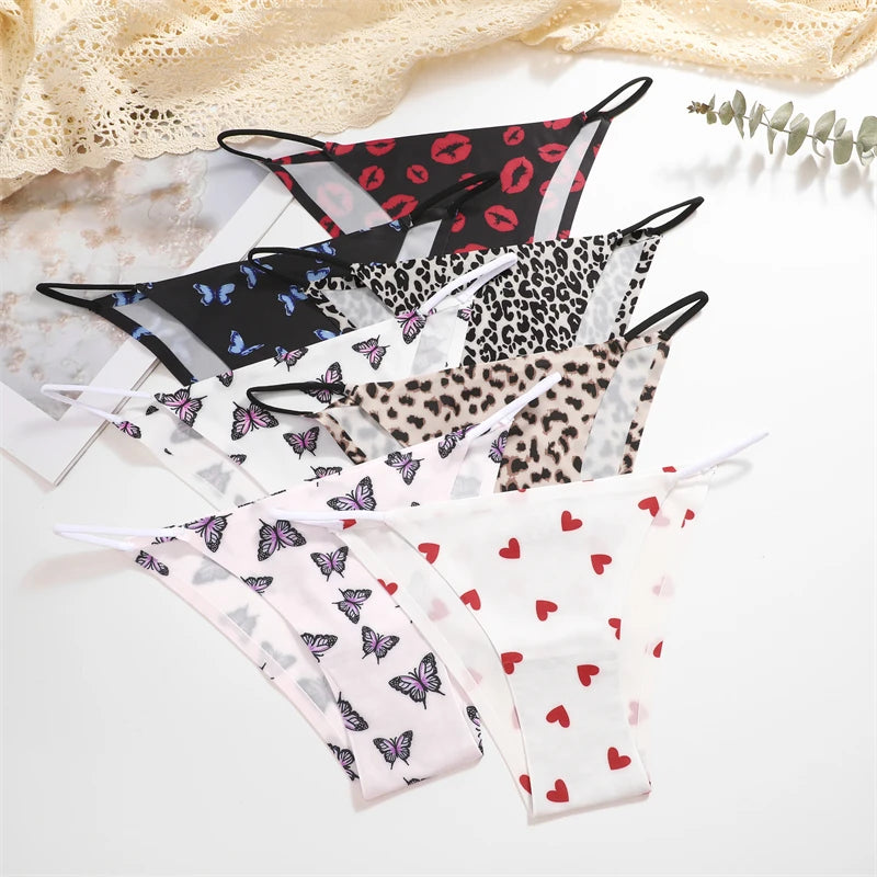 Women's Seamless Silk Underwear 3-Piece Set - Leopard Print Low-Waist Briefs