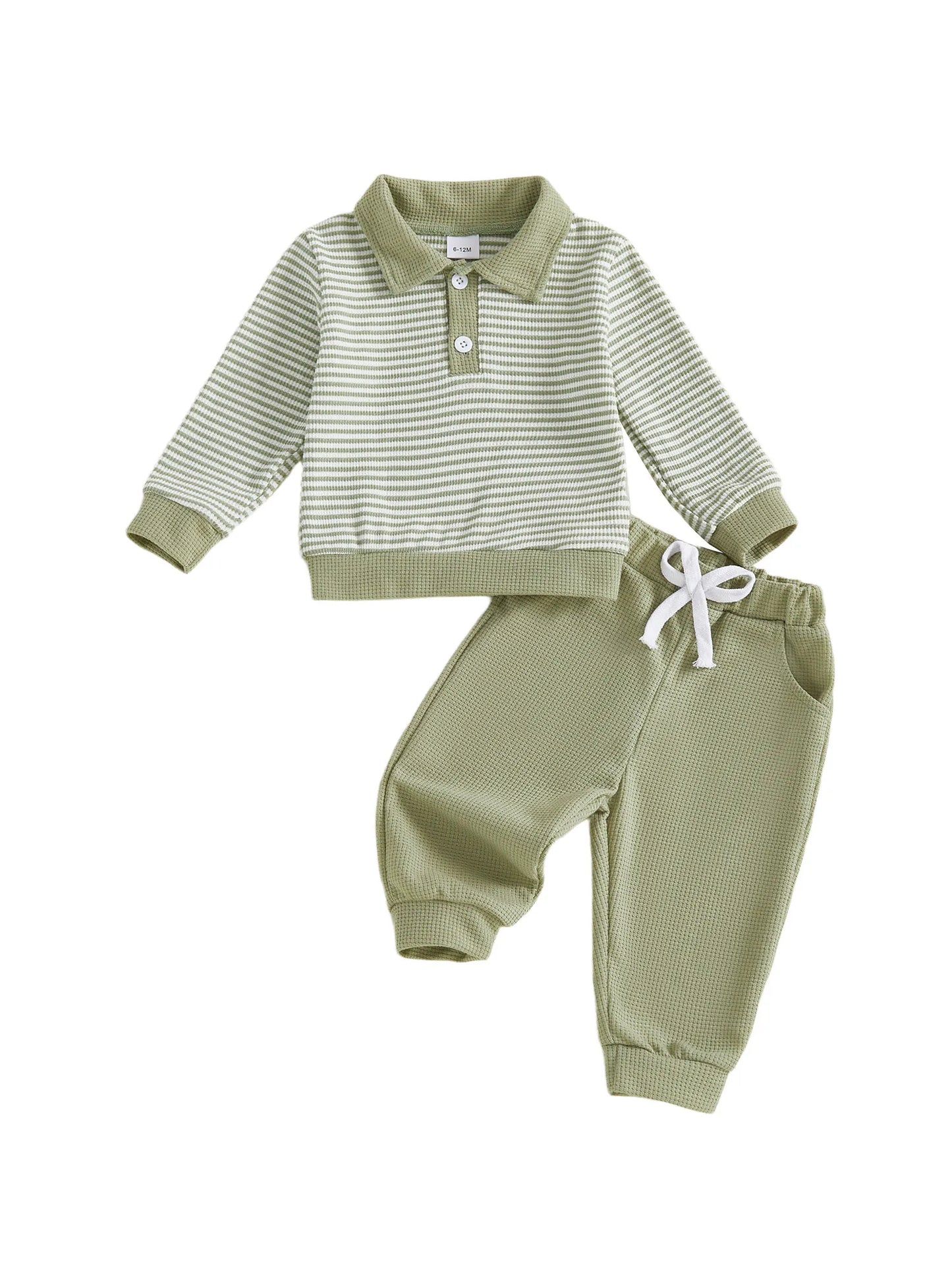 Baby Boys Striped Outfit Set - Long Sleeve Lapel Top with Pants (0-4Y)