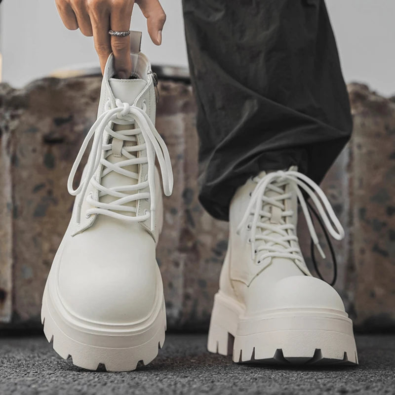 Men’s Platform Lace Up Plush Chunky High Top Ankle Boots