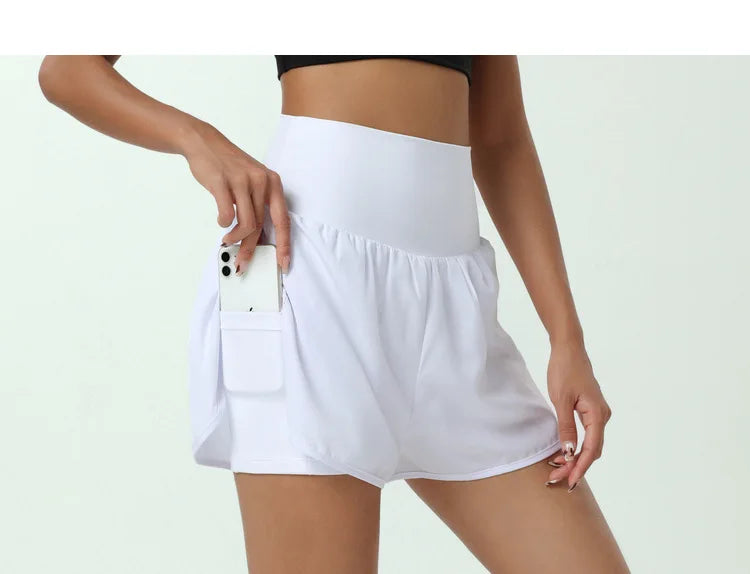 Women's High Waist 2 In 1 Running Breathable Quick Dry Pocket Fitness Gym Sportswear Shorts