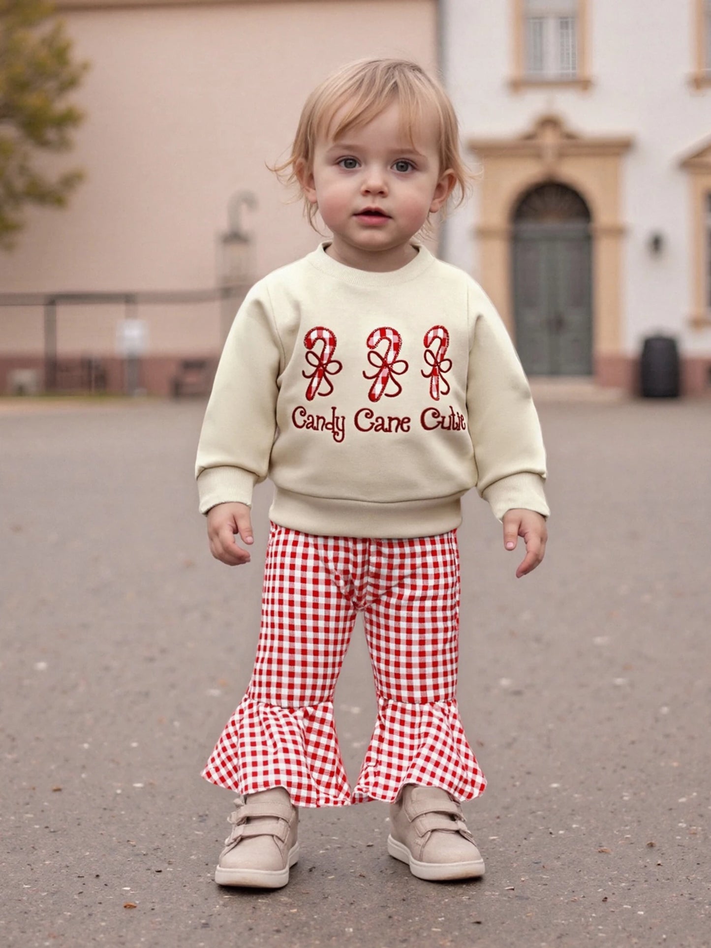 Baby Girls 2-Piece Christmas Clothes Set - Candy Cane Bow Embroidery Sweatshirt & Pants (0-3Y)