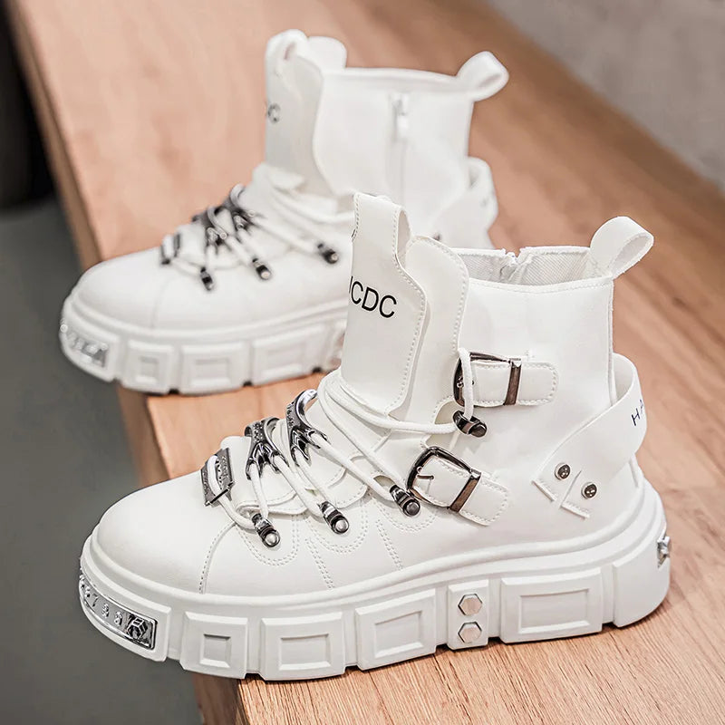 Men's High-Top Platform Sneakers - Metal Detail Skateboard Boots
