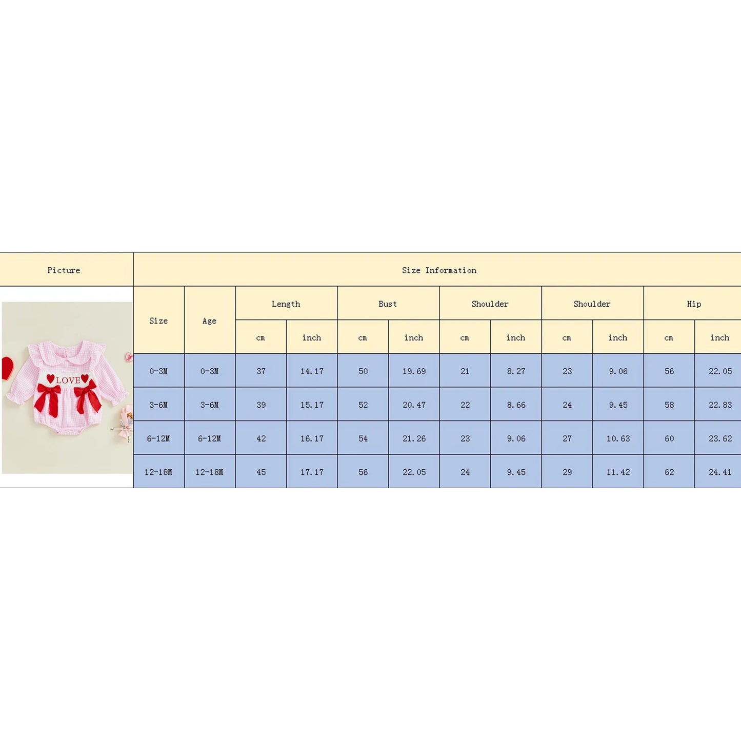 Baby Girls Valentine's Romper - Plaid Embroidered Ruffled Doll Neck Jumpsuit 0-18M