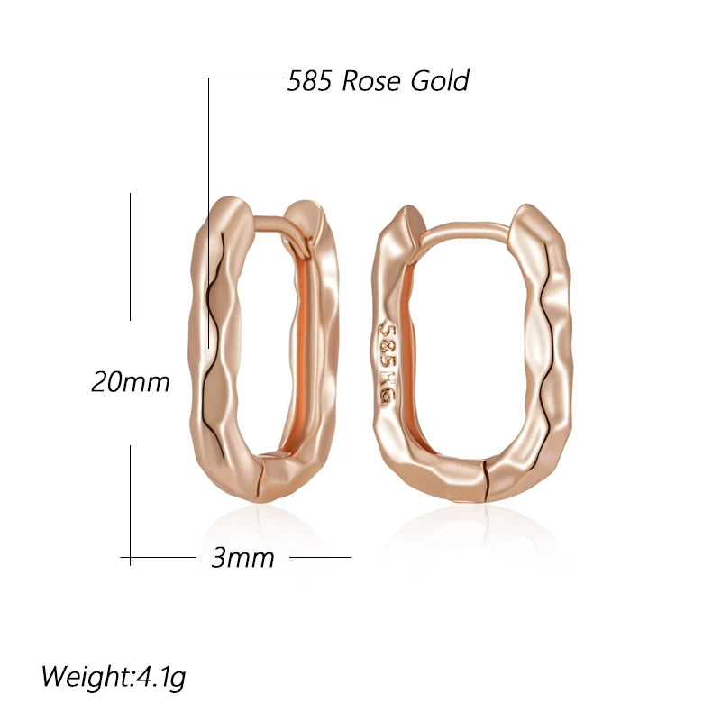 Rose Gold Rectangular Hoop Earrings - Simple Glossy Design for Women