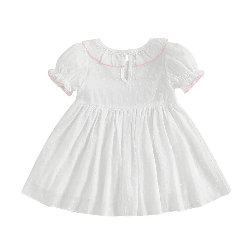 0-4Y  Kids Girls Birthday Dress 2 Style Short Sleeve Cake Embroidery Smocked Dress Summer A-Line Dress