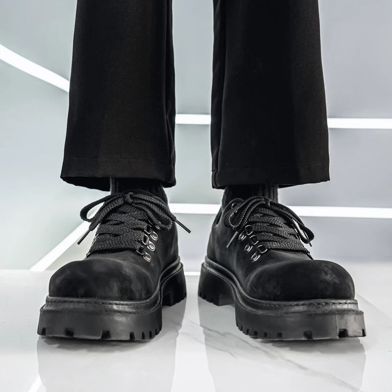 Men's Platform Suede Leather Lace-up Derby Shoes