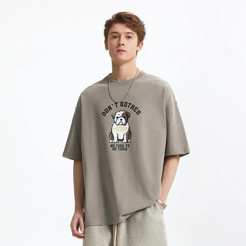 Men's French Bulldog Fun American Vintage 100% Cotton Heavyweight Casual Short Sleeve T-Shirt