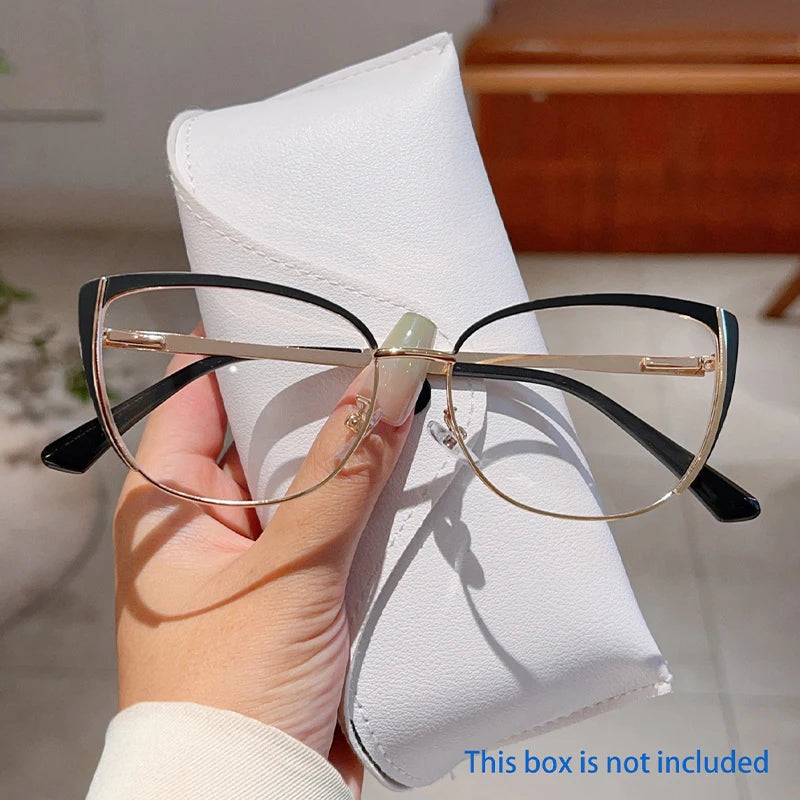 Trendy Retro Cat Eye Glasses - Women's Korean Style Semi-Rimless Pink Eyewear